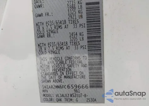 2015 Nissan Pathfinder Platinum/S/Sl/Sv from USA, damaged, VIN 5N1AR2MN6FC659666